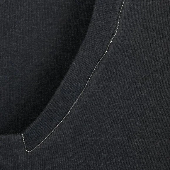 Brunello Cucinelli Grey Cotton-Knit Monili-Bead Pullover - Picture 5 of 10